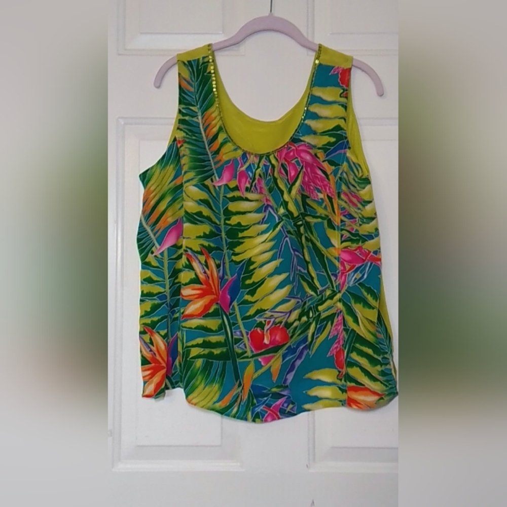 DG2 by Diane Gilman Tropical Leaf Print Tank Top